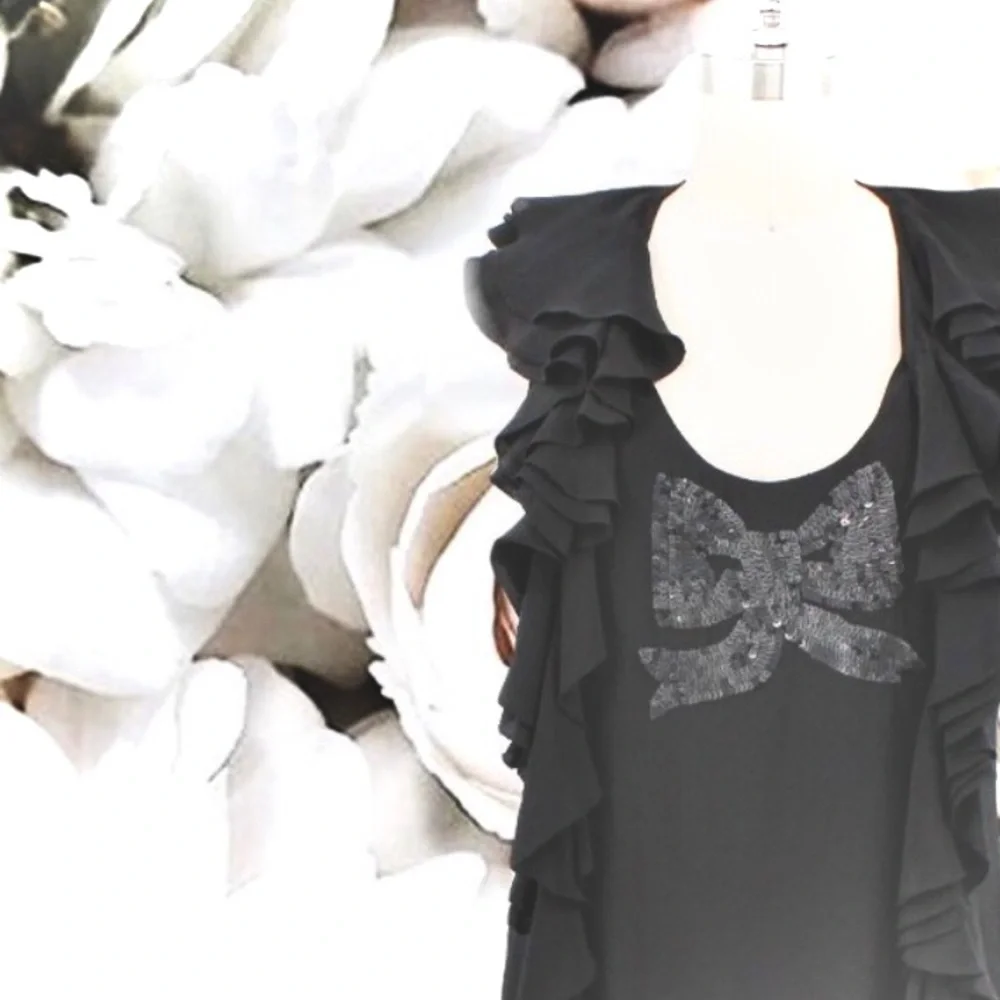 TRELISE COOPER | US 8 / NZ 10 | Sequin Bow Ruffle Sleeveless A-Line Shift Dress